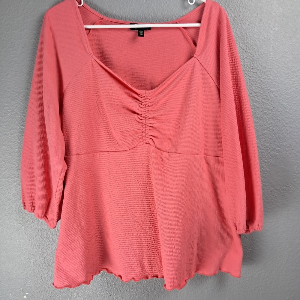 Jessica Simpson Women's Ruched Blouse Square Neck 3/4 Sleeve Top Plus Size 2X